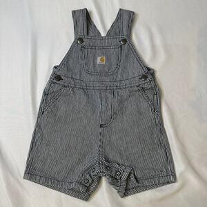 Carhartt Blue Striped Jean Denim Shortalls Snap Opening 24 Months